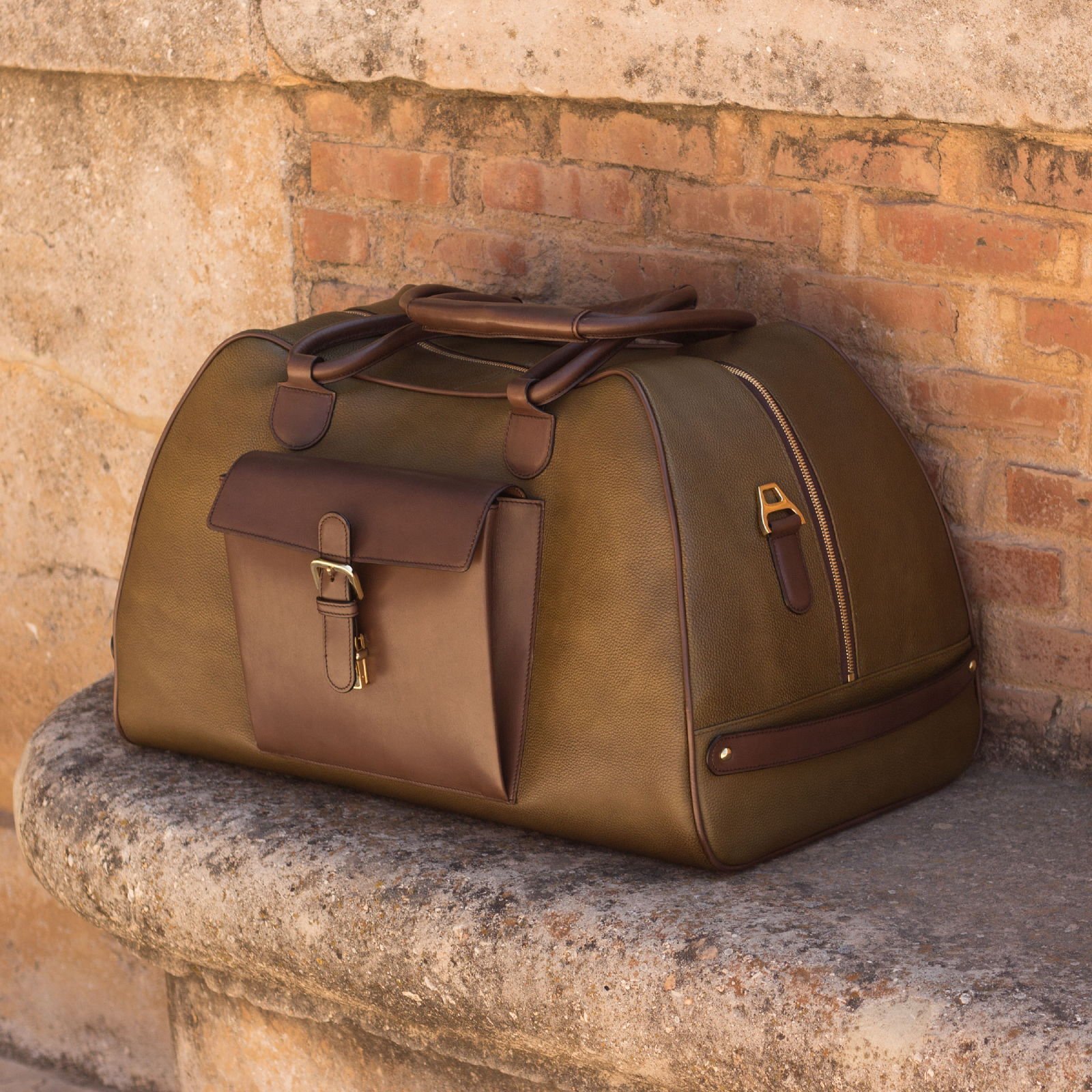 Dark Brown and Olive Leather Duffle