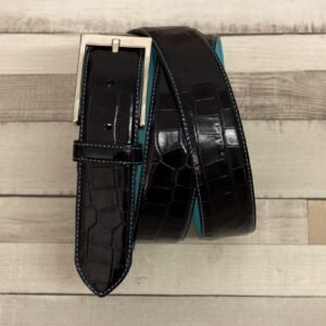 Sleek Black Painted Croco Hamptons Belt