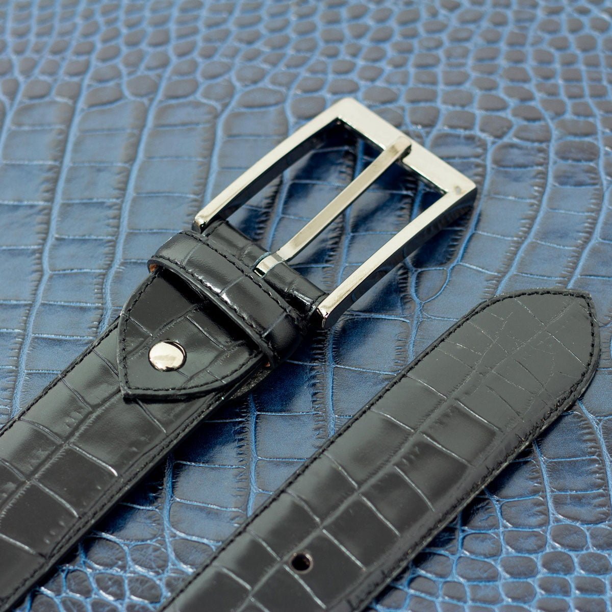 Black Painted Croco Hamptons Belt