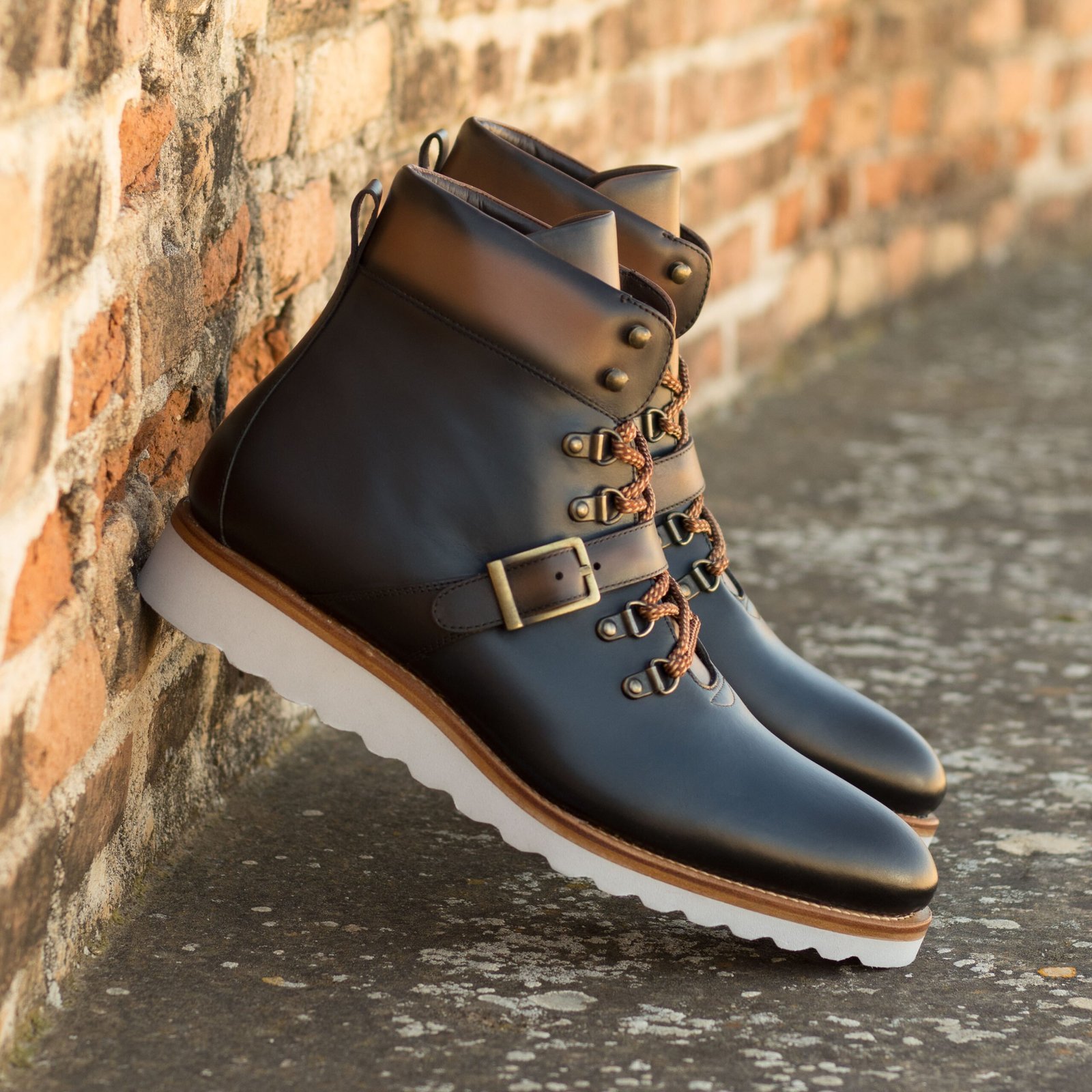 Navy and Brown Leather Hiking Boots