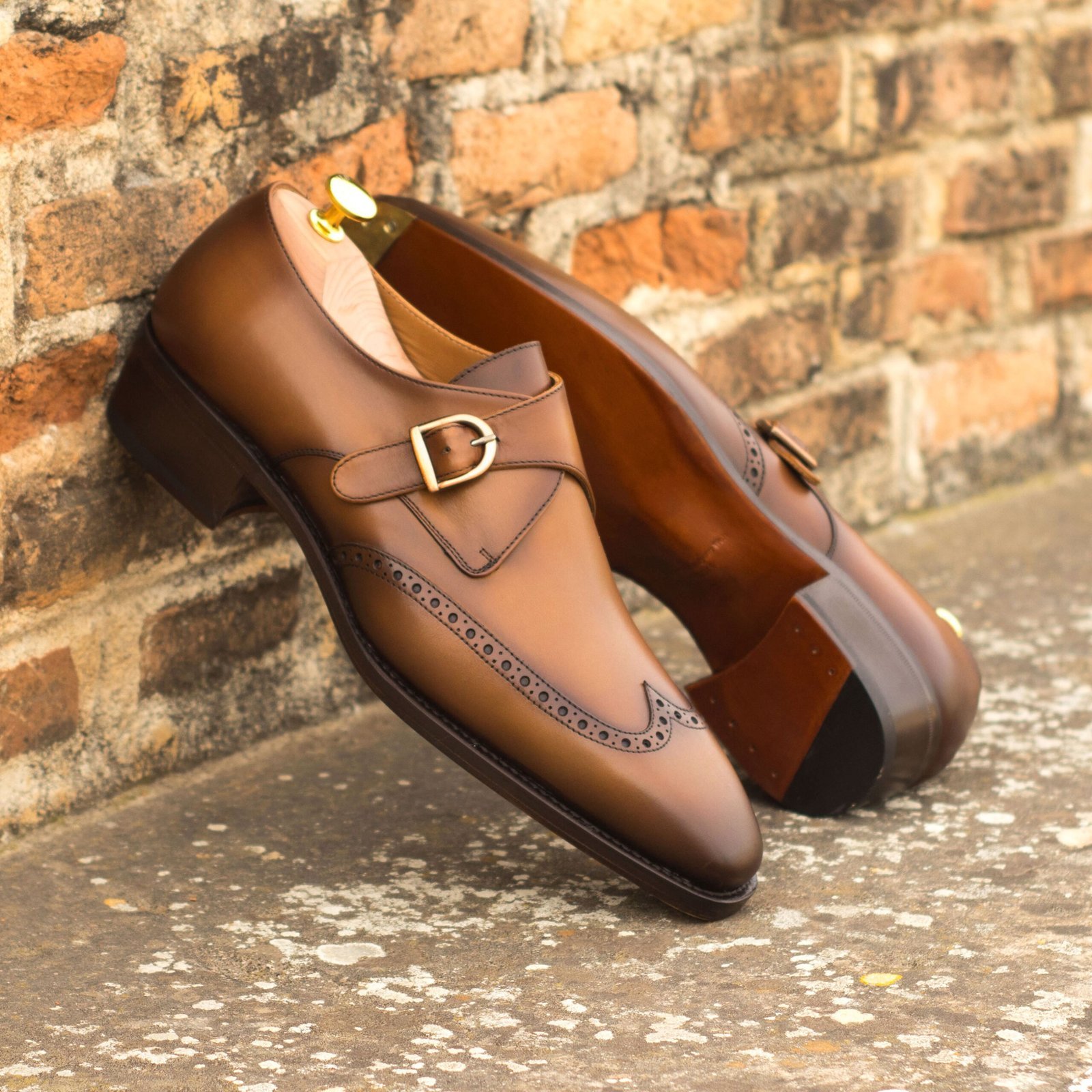 Cognac Leather Single Monk Strap Shoes