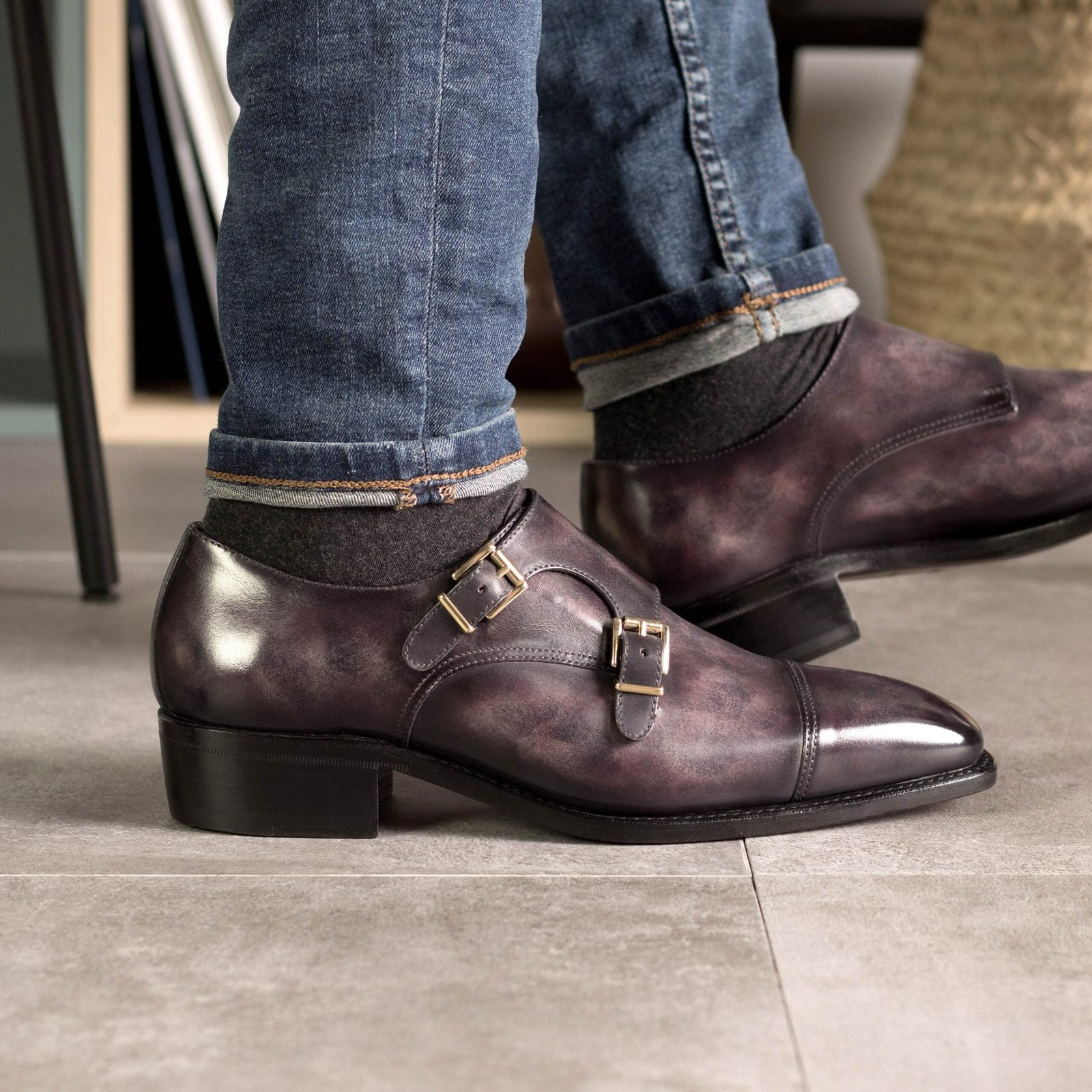 Elegant Aubergine Double Monk Shoes