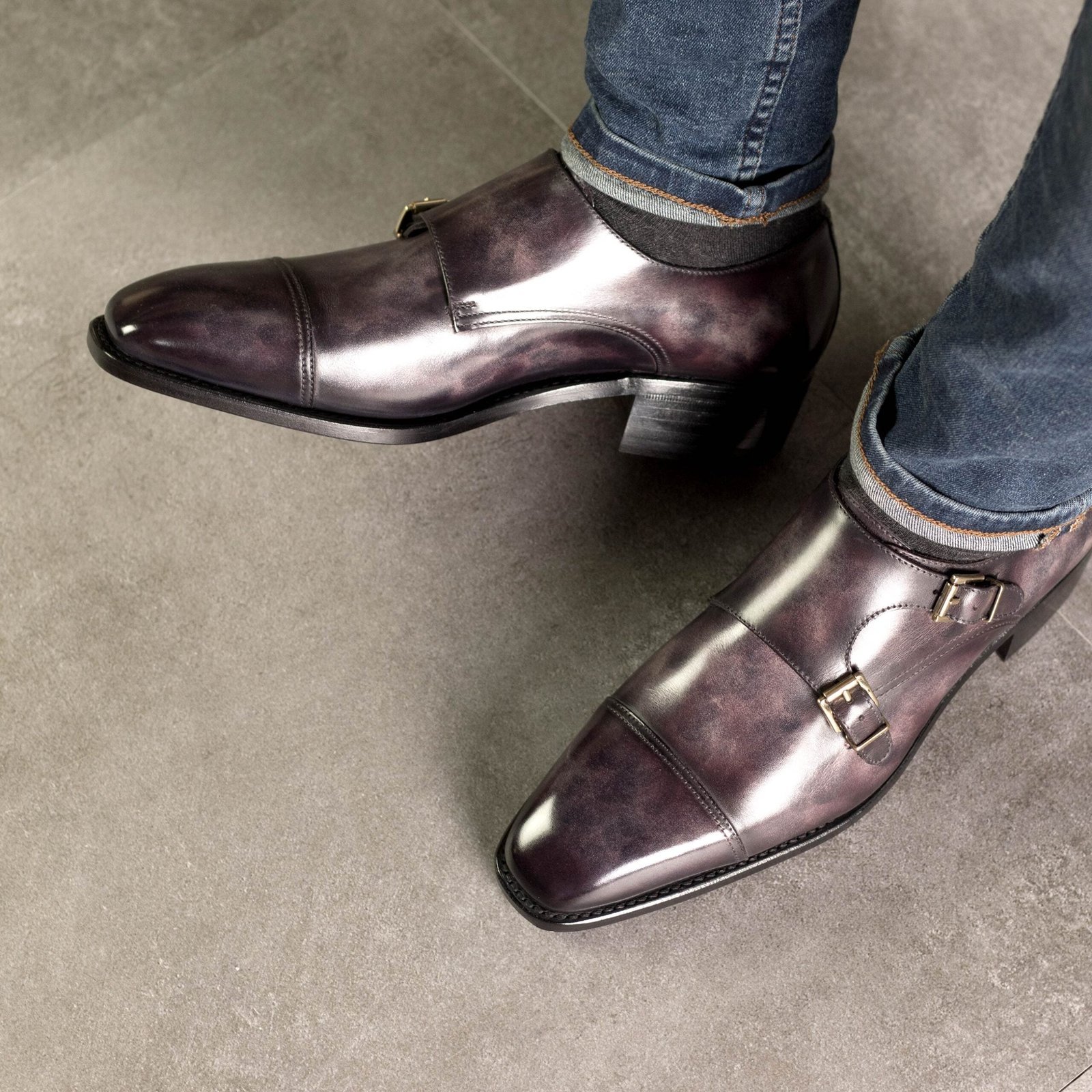 Elegant Aubergine Double Monk Shoes - Image 5