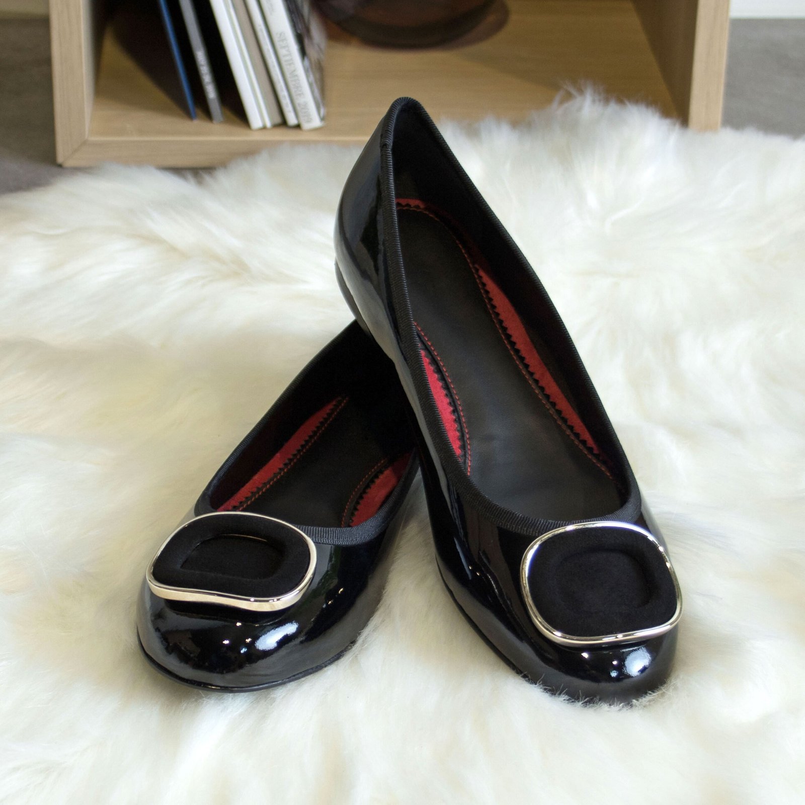 Rome Black Suede Red Lined Flats
