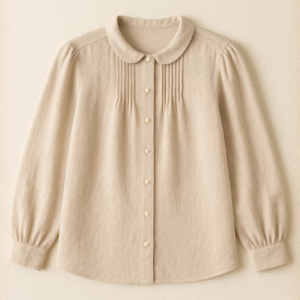 Elegant Pearl-Button Soft Beige Blouse