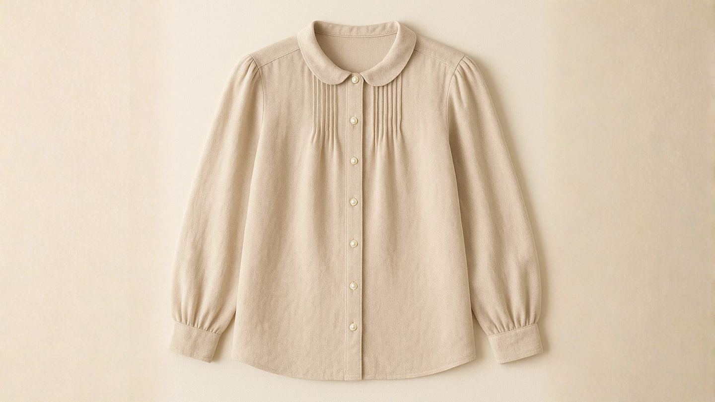 Elegant Pearl-Button Soft Beige Blouse